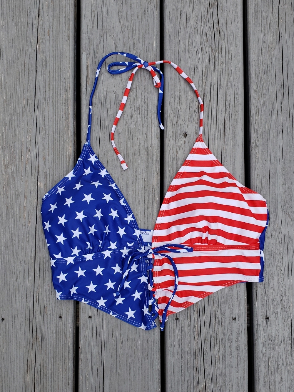 Patriotic Stars & Stripes Halter Bikini Top - Size Large